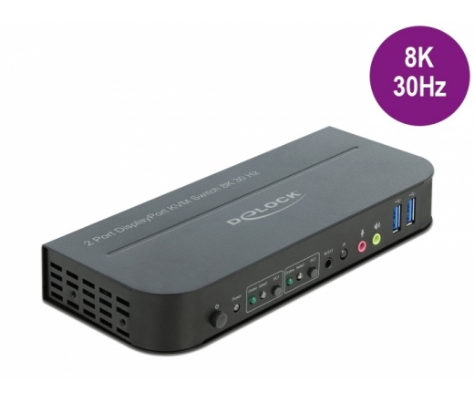 DELOCK DisplayPort 1.4 KVM switch 8K 30 Hz USB 3.0-vel és audióval