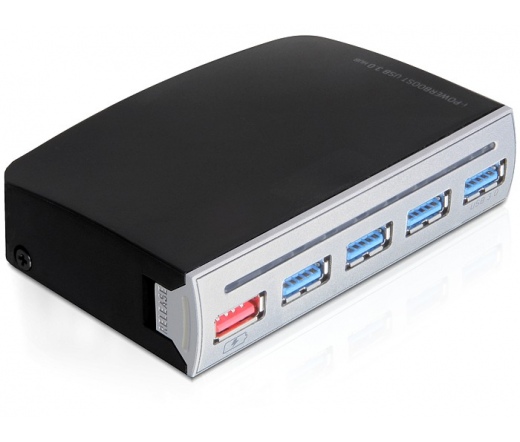 DELOCK USB 3.0 HUB 4 portos, 1 port USB power, külső vagy 3.5", külső táppal (61898)