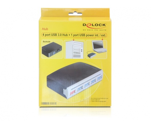 DELOCK USB 3.0 HUB 4 portos, 1 port USB power, külső vagy 3.5", külső táppal (61898)