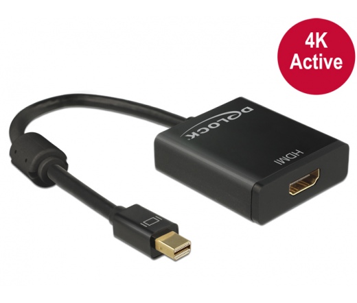 DELOCK Adapter mini Displayport 1.2-dugós csatlakozó > HDMI-csatlakozóhüvely 4K aktív fekete (62611)