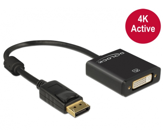 DELOCK Adapter Displayport 1.2-dugós csatlakozó > DVI-csatlakozóhüvely 4K aktív fekete (62599)