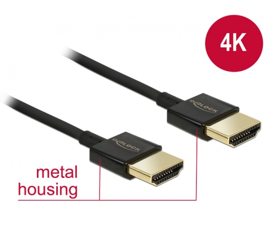 DELOCK Cable HDMI male/male összekötő 3D 4K Slim Premium, 2m (84773)