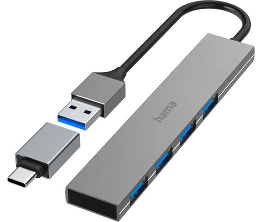 HAMA 4 portos USB 3.2 Gen 1 ultrakeskeny hub + USB-C adapter