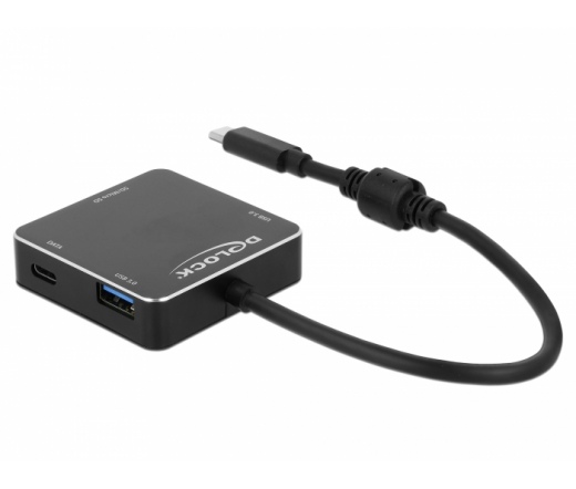 Delock 3 portos, USB 3.1 Gen 1 elosztó USB Type-C™ kapcsolattal és SD + Micro SD Slottal