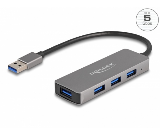 DELOCK 4 USB Type-A 3.2 Gen 1 portos hub USB Type-A csatlakozóval, portok oldalt