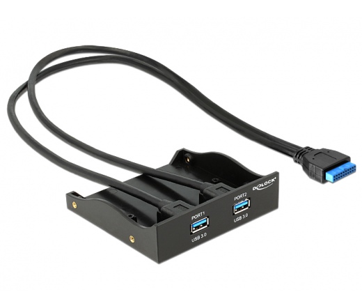 DELOCK USB 3.0 elülső panel, 2-portos, belső 19 Pin USB 3.0 pin fejes (61896)