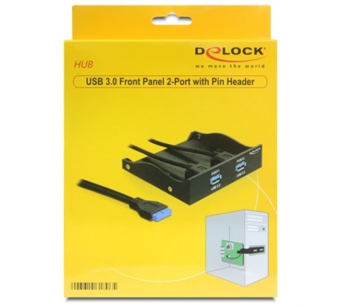 DELOCK USB 3.0 elülső panel, 2-portos, belső 19 Pin USB 3.0 pin fejes (61896)