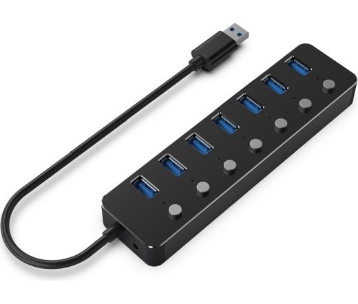 GEMBIRD 7-port USB 3.1 (Gen 1) hub with switches, black