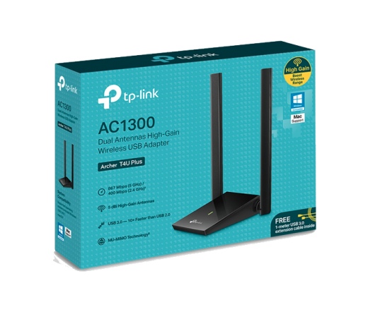 TP-LINK Archer T4U Plus AC1300 Nagy nyereségű Wireless USB Adapter külső antennákkal