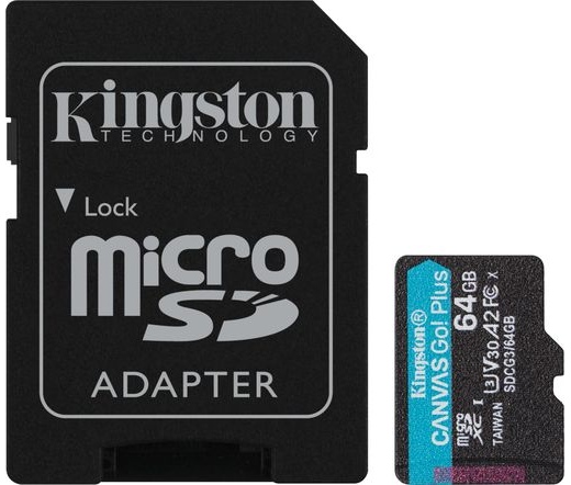 Card Micro SDXC Kingston 64GB Canvas Go Plus 170R A2 U3 V30 + Adapter