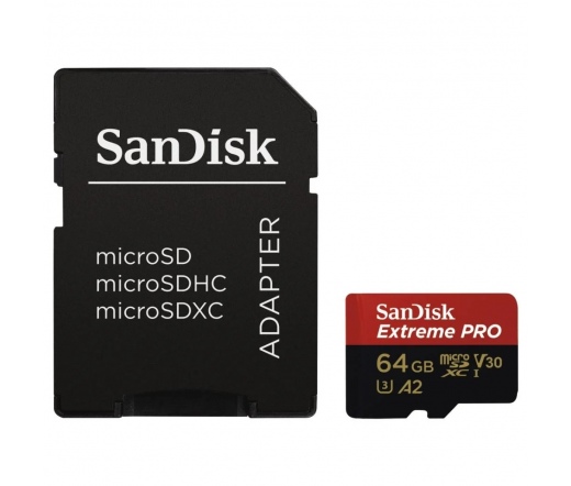 SANDISK Extreme Pro microSDXC 200/90MB/s A2 C10 V30 UHS-I U3 64GB + adapter