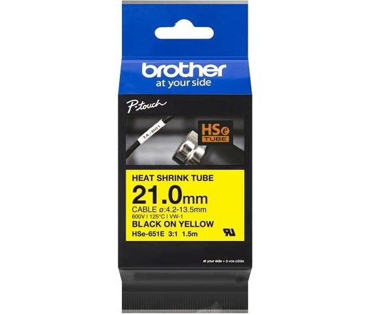 BROTHER P-touch HSe-651E zsugorcsöves szalag sárga alapon fekete 21mm 1,5m