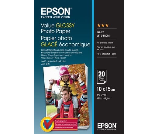 Epson 10x15 Gazdaságos Fényes Papír (183g, 20 lap/csomag)