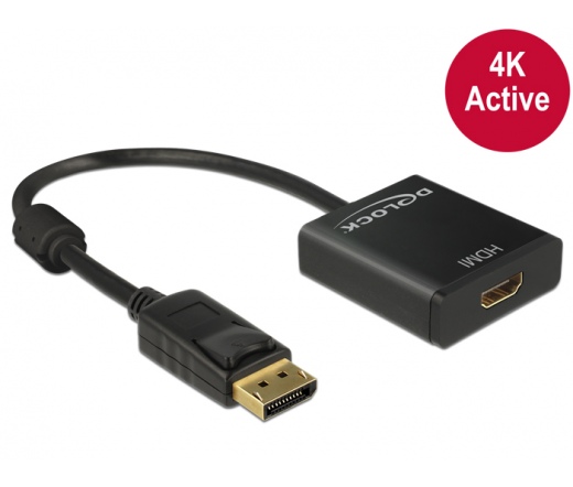 DELOCK Adapter  Displayport 1.2-dugós csatlakozó > HDMI-csatlakozóhüvely 4K aktív adapter Black