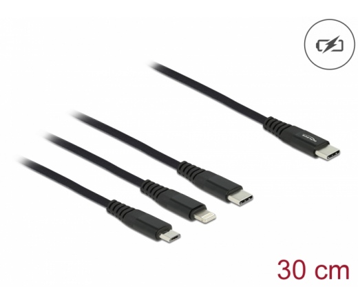 DELOCK 3in1 töltőkábel USB Type-C > Lightning / MicroUSB / USB Type-C 30cm