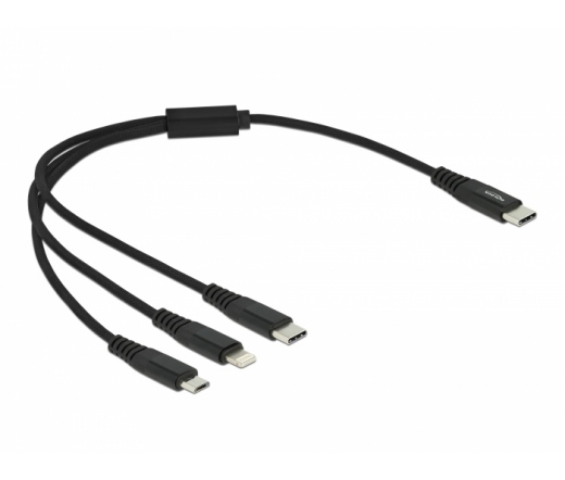 DELOCK 3in1 töltőkábel USB Type-C > Lightning / MicroUSB / USB Type-C 30cm