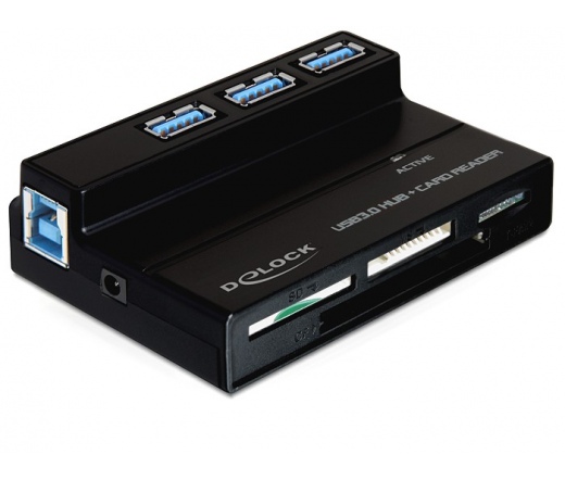 CARD READER DELOCK USB 3.0 All in One 1+3 Port + USB 3.0 Hub (91721)