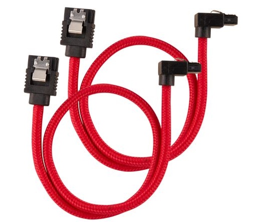 CORSAIR Premium Sleeved SATA 6Gbps 30cm 90° Connector Cable — Red