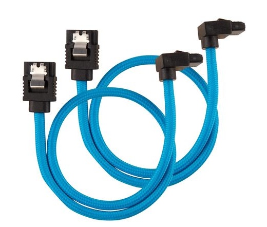 CORSAIR Premium Sleeved SATA 6Gbps 30cm 90° Connector Cable — Blue