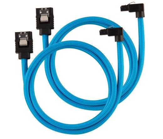 CORSAIR Premium Sleeved SATA 6Gbps 60cm 90° Connector Cable — Blue