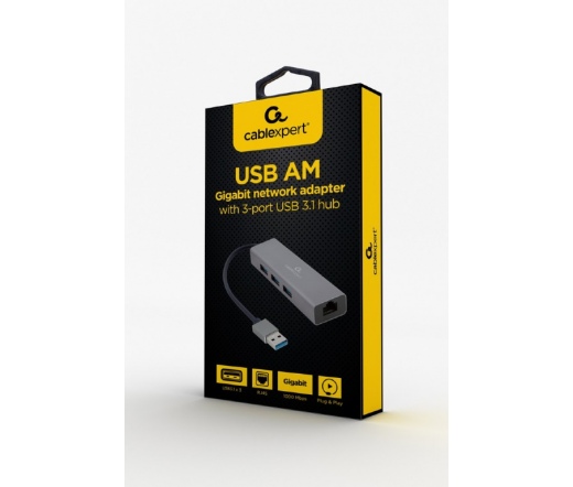 GEMBIRD USB AM Gigabit network adapter with 3-port USB 3.0 hub