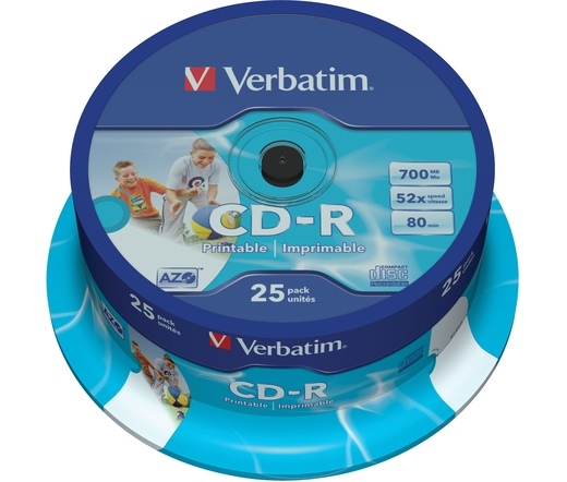 VERBATIM CD-R 700MB 52X AZO PRINTABLE ID BRAND CAKE*25  43439