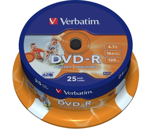 VERBATIM DVD-R 4,7GB 16X PRINTABLE FULL ID BRAND CAKE*25  43538