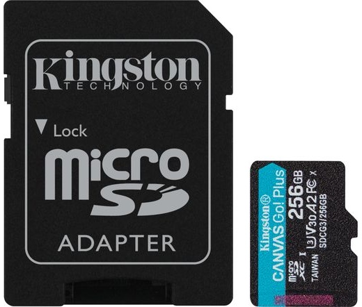 Card Micro SDXC Kingston 256GB Canvas Go Plus 170R A2 U3 V30 + Adapter