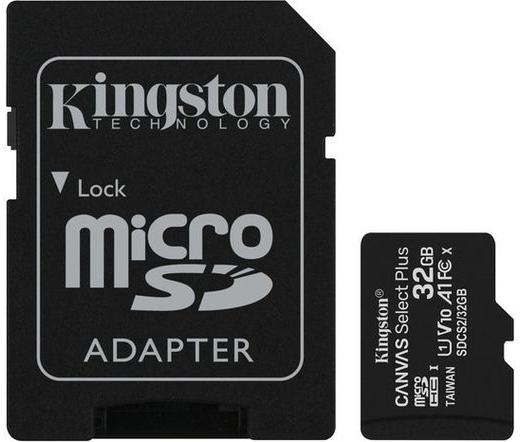 Card Micro SDHC Kingston 32GB Canvas Select Plus 100R A1 C10 + Adapter