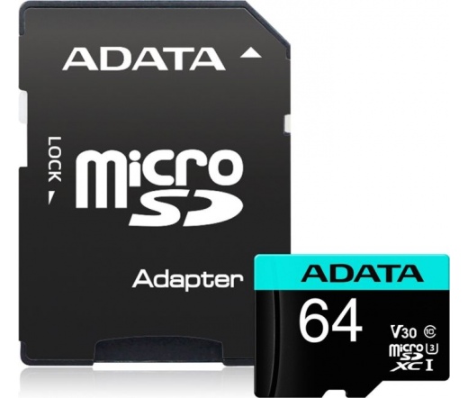 ADATA 64GB SD micro Premier Pro (SDXC Class 10 UHS-I) (AUSDX64GUI3V30SA2-RA1) memória kártya adapterrel