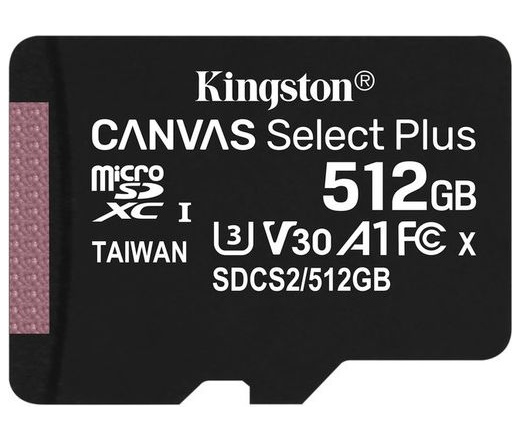 Card Micro SDXC Kingston 512GB Canvas Select Plus 100R A1 C10 Adapter nélkül