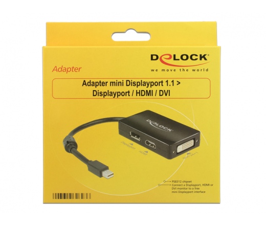 DELOCK Adapter mini Displayport 1.1 dugós csatl. > Displayport/HDMI/DVI passzív adapter - Fekete (62623)