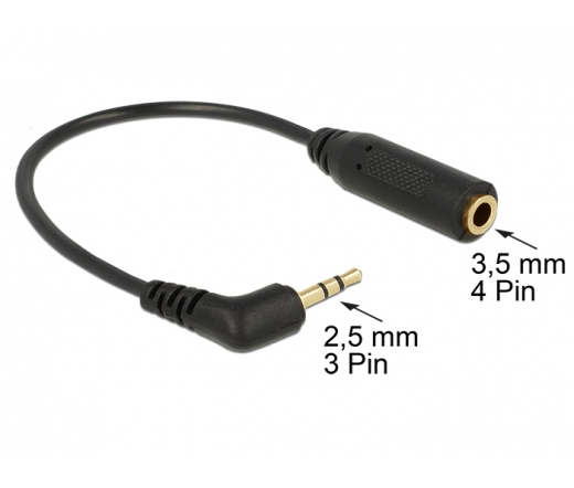 DELOCK Adapter 2,5mm 3pin apa > 3,5mm 4pin anya forgatott sztereo kábel - 0,17m (65674)