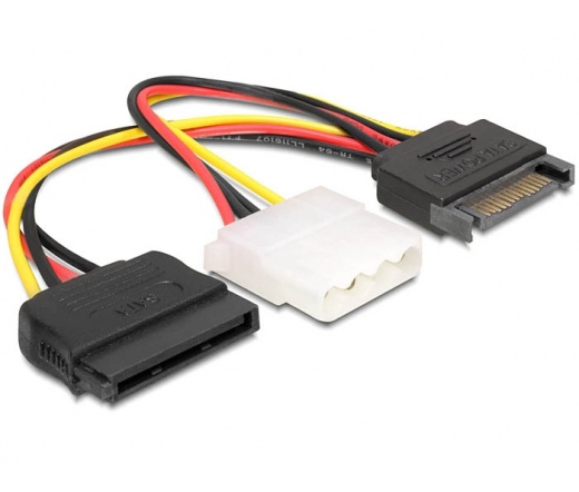 DELOCK Cable Power SATA 15 pin female > Molex 4 pin female + SATA 15 pin male