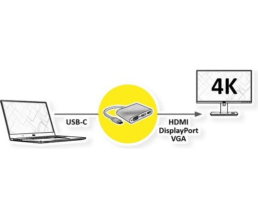 ROLINE USB3.1 Multiport adapter HDMI+DP-1+DSUB 4K