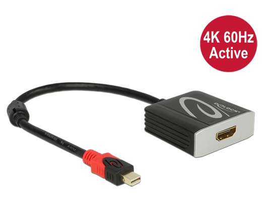 DELOCK Adapter mini Displayport 1.2-dugós csatlakozó > HDMI-csatlakozóhüvely 4K 60 Hz aktív