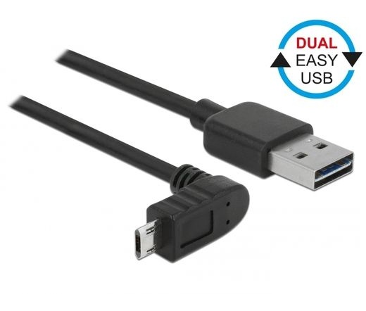 Delock Kábel, EASY-USB 2.0-s A-típusú csat. > EASY-USB 2.0-s Micro-B típusú csat.ívelt 0,5 m, fekete