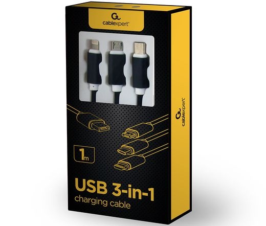 GEMBIRD USB 3-in-1 charging cable, 1 m, black