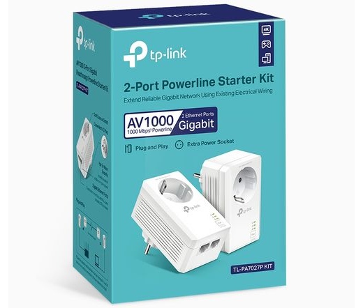 TP-LINK TL-PA7027P AV1000 2-Port Gigabit Passthrough Powerline Starter Kit