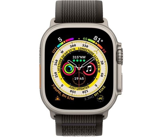 APPLE Watch Ultra 49mm Cellular titántok, fekete-szürke terep pánt S/M