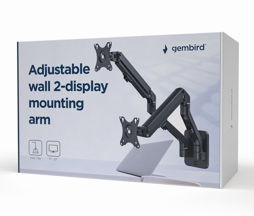 GEMBIRD Adjustable wall 2-display mounting arm, 17"-27", up to 7 kg