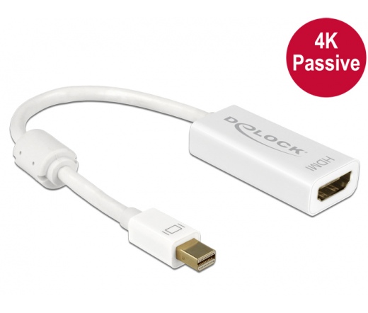 DELOCK Adapter mini Displayport 1.2-dugós csatlakozó > HDMI-csatlakozóhüvely 4K passzív fehér (62614)