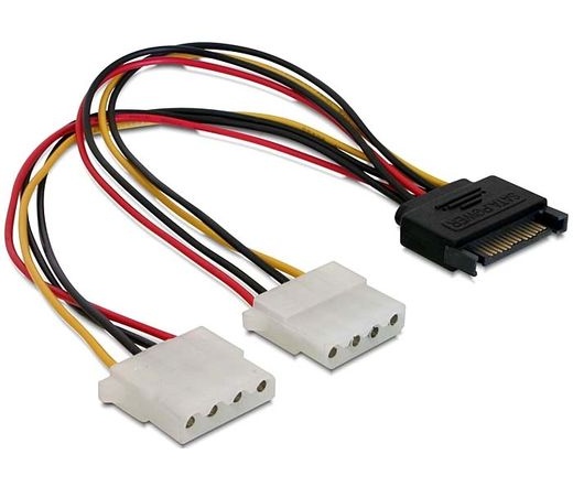 DELOCK Táp átalakító SATA 15pin male -> 2x 4pin Molex female 20cm (65159)