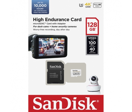 SANDISK microSDXC High Endurance 128GB 100MB/s C10 U3 V30 UHS-I +Adapt.