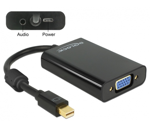 DELOCK Adapter mini Displayport 1.1-dugós csatlakozó > VGA-csatlakozóhüvely + Audió + Tápfeszültség