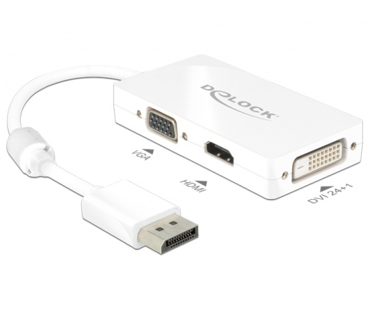 DELOCK Adapter Displayport 1.1 dugós csatl. > VGA/HDMI/DVI csatl. hüvely passzív (62655)