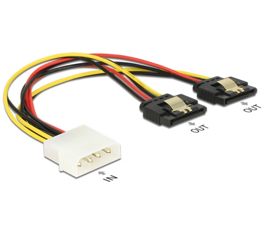 Delock Molex-tápkábel 4 tus csatlakozódugóval > 2 x 15 tus SATA-csatlakozóhüvely, fém, 20 cm