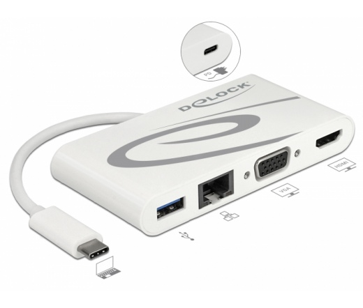 Delock USB Type-C™ USB 3.1 dokkoló állomás HDMI 4K 30 Hz + VGA + LAN + USB PD