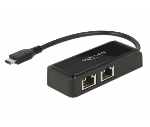 Delock Adapter SuperSpeed USB (USB 3.1 Gen 1) USB Type-C™ csatlakozódugóval > 2 x Gigabit LAN 10/100/1000 Mbps