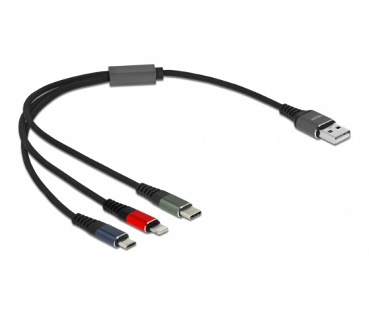 DELOCK USB 3-coloured 3in1 Charging Cable for Lightning/MicroUSB/Type-C 30cm